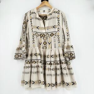 Kasia Ydra Ruffle Tiered Mini Dress Medium Babydoll Resort Wear Boho Chic Woven